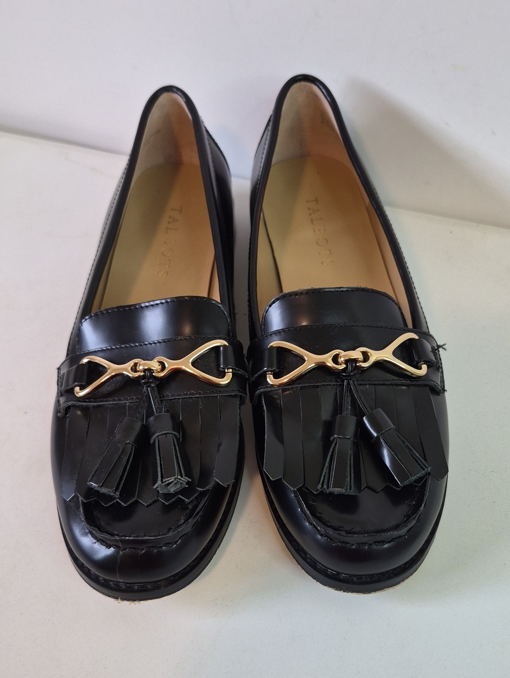 Talbots Black Leather Tassel Loafers with Gold-Tone Bit‎ Dize 7M